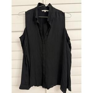 Rebecca Minkoff 100% silk cold shoulder black button up blouse size Large
